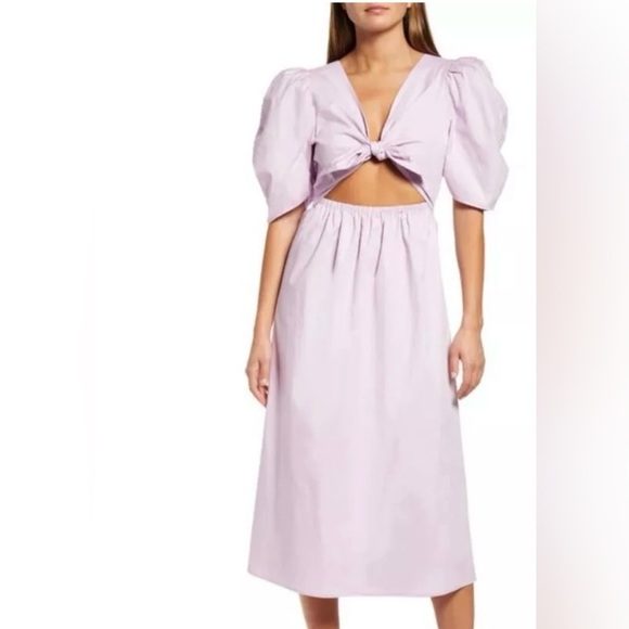 Wayf Lavender Puff Sleeve Cutout Dress NWOT L - Picture 1 of 6
